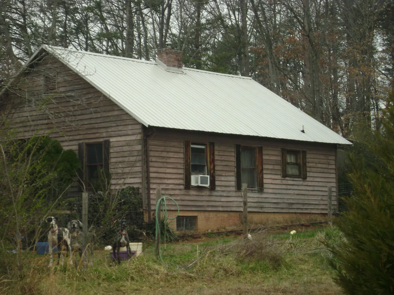 White metal roof on an old wood sided farmhouse, from a Asphalt Shingle Roof Repair job in Lakemore